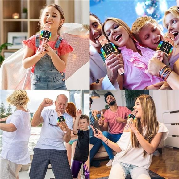 Wireless Bluetooth Karaoke Microphone with Controllable LED Lights,4in1 Portable - Picture 2 of 6